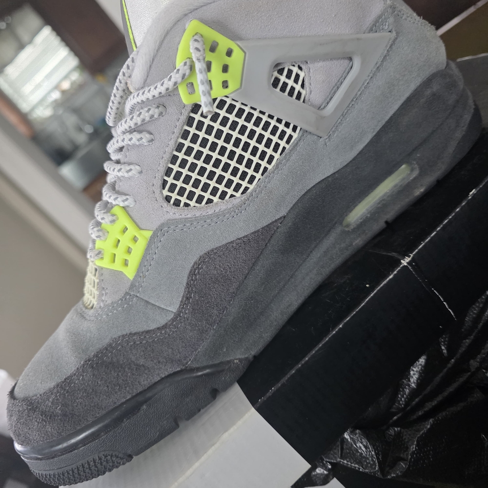Jordan 4's Retro Neons                     Men's Gray and Neon Green Sneakers - Picture 5 of 8